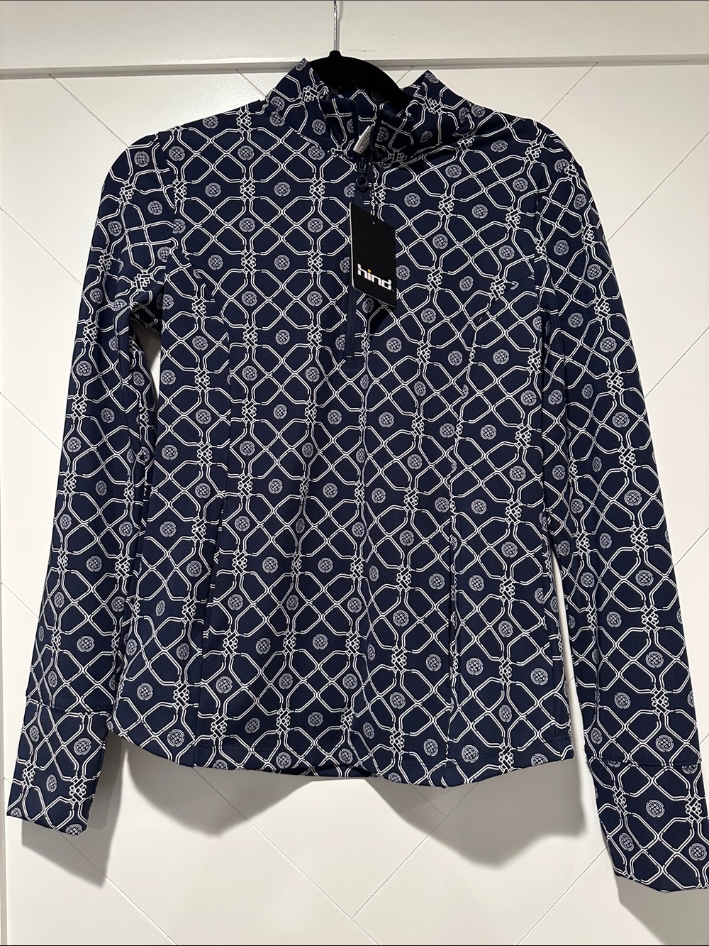 Hind Pickleball Navy and White Geometric Pattern Quarter-Zip Pullover
